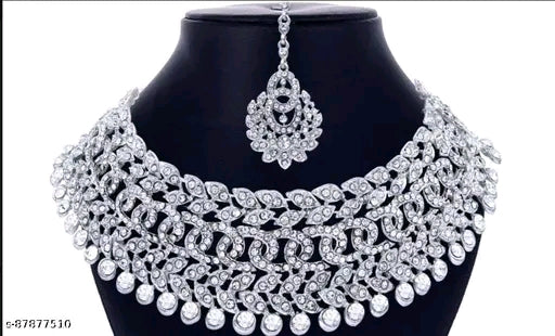sterling rhodium plated jewellery set with white austrian diamond