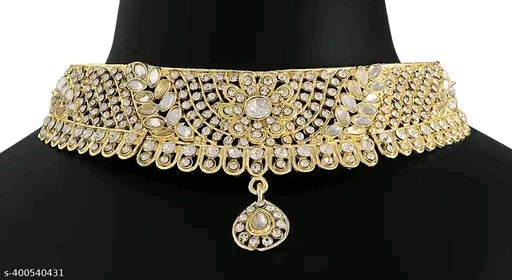 Gold Plated Jewellery Set with White American Diamond