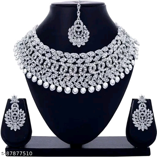 sterling rhodium plated jewellery set with white austrian diamond