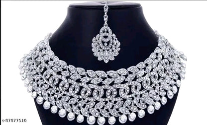 sterling rhodium plated jewellery set with white austrian diamond