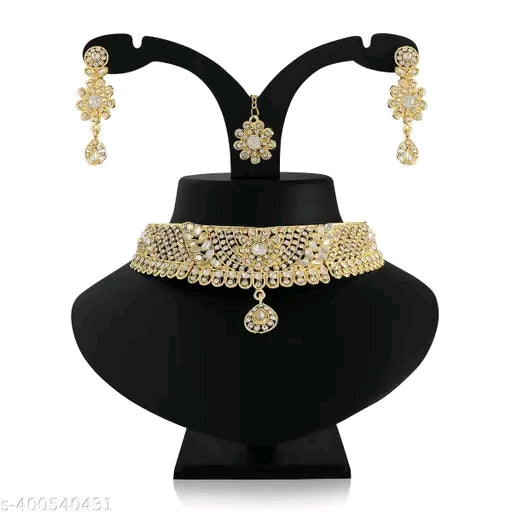 Gold Plated Jewellery Set with White American Diamond